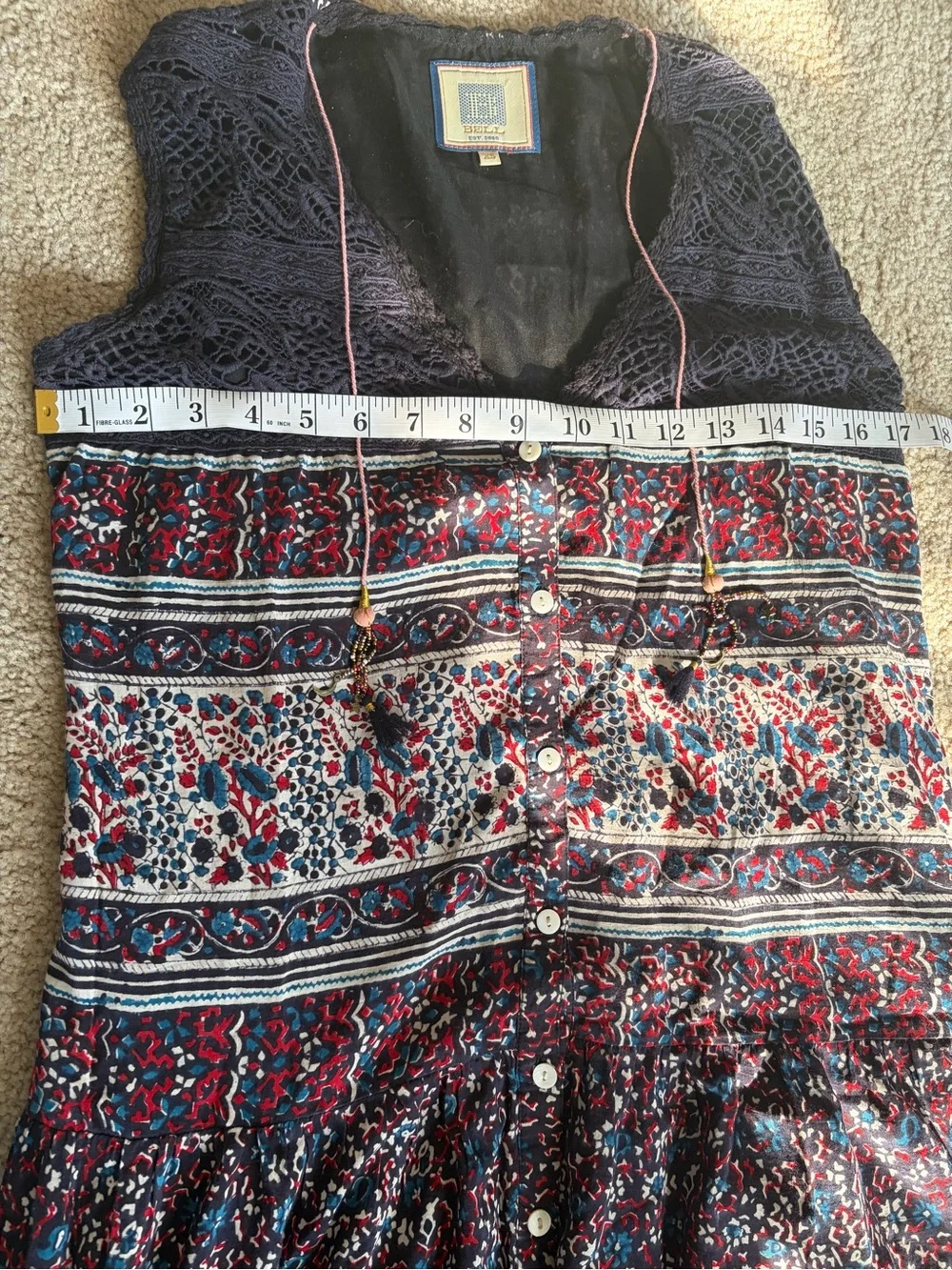 Bell by Alicia bell bohemian tassel festival cotton mixed print dress maxi sz xs - Picture 10 of 14